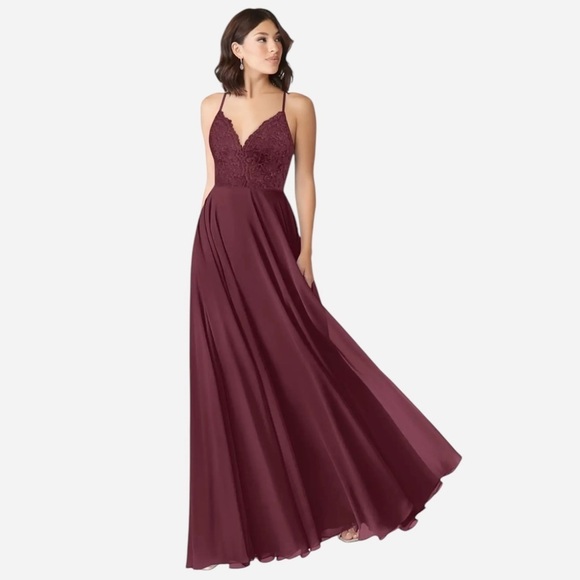 Azazie Burgundy Maxi Dress - Picture 1 of 15